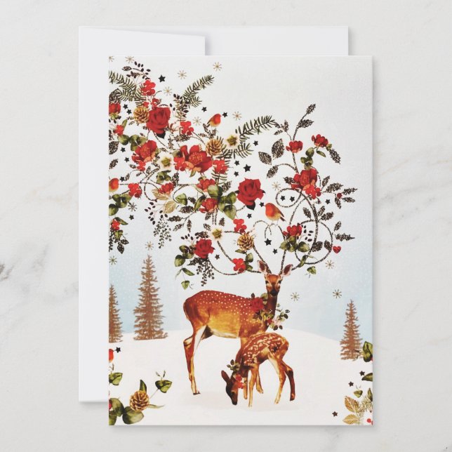 Winter Love Bird Christmas Tree Watercolor Holiday Card (Front)