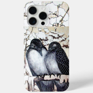 WINTER LOVE BIRDS IN SNOW Black and White Drawing iPhone 15 Pro Max Case