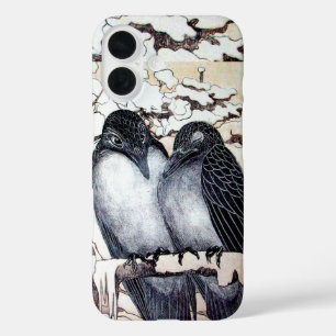 WINTER LOVE BIRDS IN SNOW Black and White Drawing iPhone 16 Case