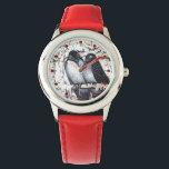 WINTER LOVE BIRDS IN SNOW Black and White Drawing Watch<br><div class="desc">Whimsical design with funny Winter birds in snow . Digital elaboration by Bulgan Lumini</div>