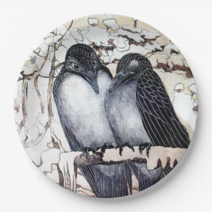 WINTER LOVE BIRDS IN SNOW PAPER PLATE