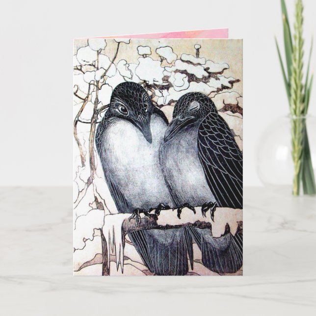 WINTER LOVE BIRDS IN SNOW Valentine's Day Holiday Card (Front)