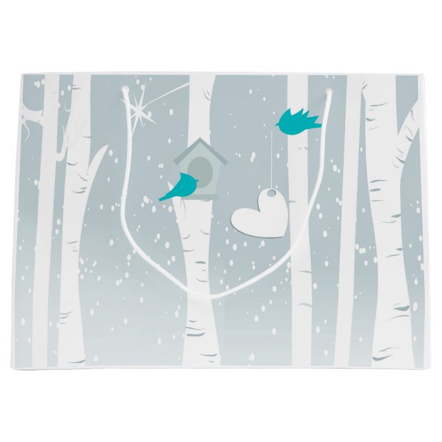 Winter Love Birds In White And Grey Large Gift Bag (Front)