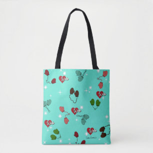 Winter Love Mittens and Snowflake Pattern  Tote Bag