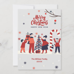 Winter lovely family cartoon christmas holiday card