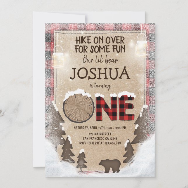 Winter Lumberjack Birthday Invitation Woodland (Front)