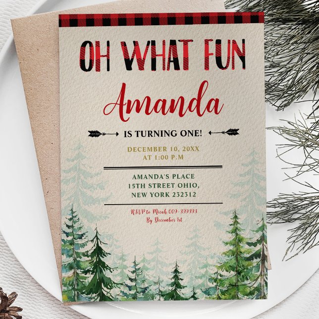 Winter Lumberjack Oh What Fun First Birthday Invitation (Creator Uploaded)