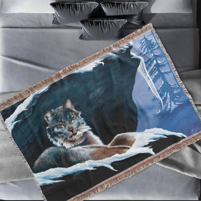 Winter Lynx Mountain  Throw Blanket (Creator Uploaded)