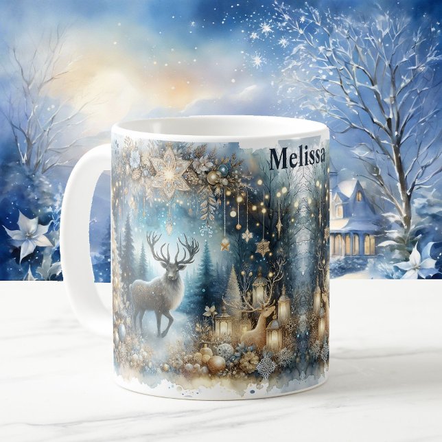 Winter Magic Add Name Buck Deer Christmas Gift Coffee Mug (Creator Uploaded)