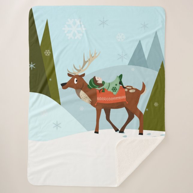 WINTER magic Beautiful deer and elf in forest Sherpa Blanket (Front)