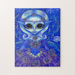 Winter Magic Fairy Doll with Cats & Snowflakes Jigsaw Puzzle