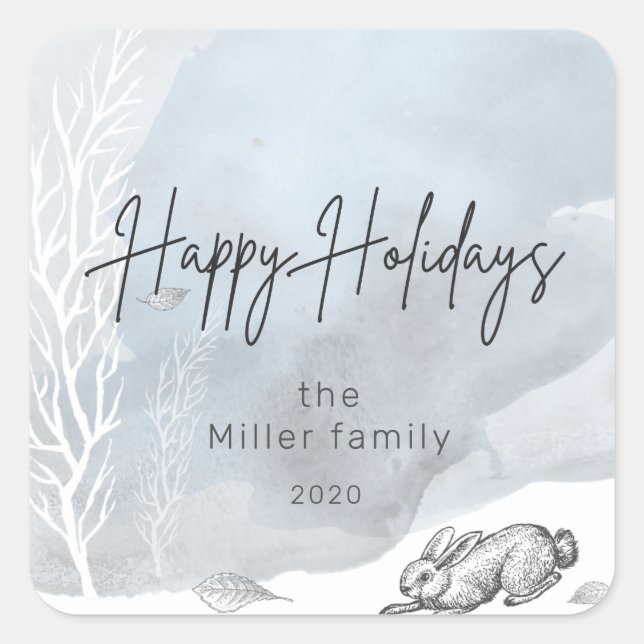 winter magic happy holidays monogram square sticker (Front)