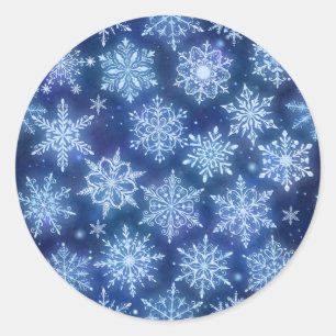 Winter Magic Snowflakes Deep Blue Sky Classic Round Sticker