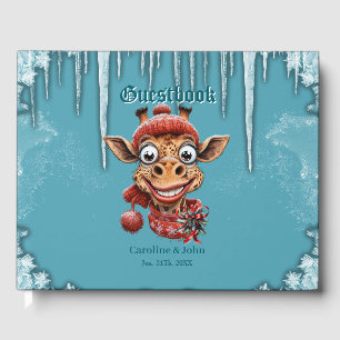 Winter magic with a cute cartoon giraffe guest book