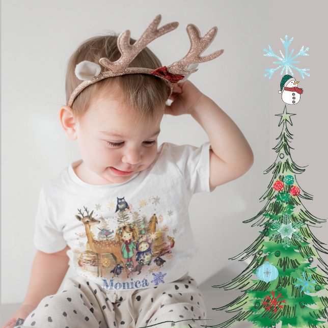 Winter Magic Woodland, Deer Baby T-Shirt (Winter Magic Woodland, Deer Baby T-Shirt mockup)
