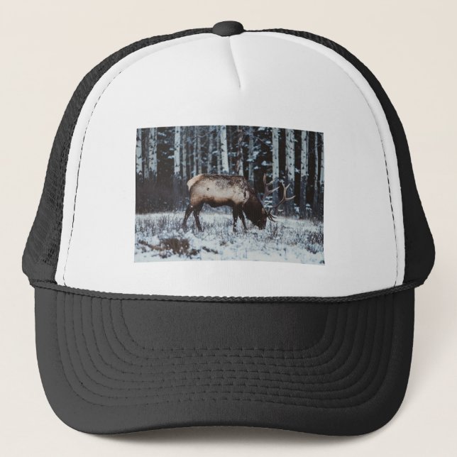 Winter Majesty: Elk in Snow Trucker Cap (Front)