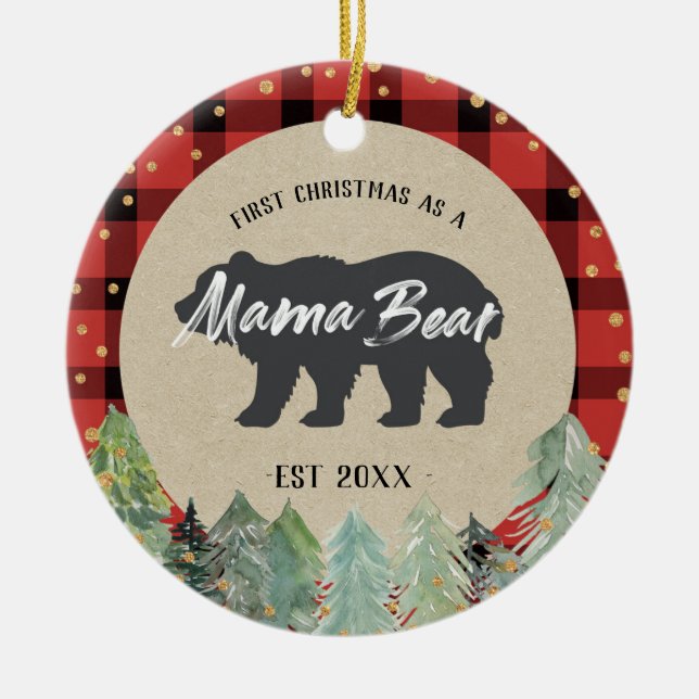 Winter Mama Bear Rustic Christmas Ornament (Front)