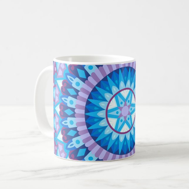 Winter Mandala Blue Geometric Snowflake Cosy Gift Coffee Mug (Front Left)