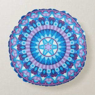 Winter Mandala Blue Snowflake Geometric Cosy Home Round Cushion