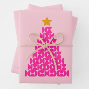 Winter Market 09 Preppy Pink Christmas Tree Wrapping Paper Sheet