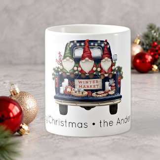 Winter Market Goodies Blue Truck Adorable Gnomes Coffee Mug