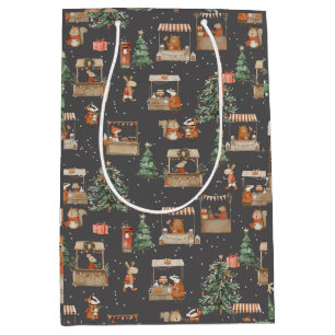 Winter market street festival with animal friends medium gift bag