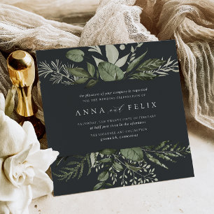 Winter Meadow   Green Botanical Frame Wedding Invitation