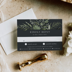 Winter Meadow Green Botanical Meal Choice Wedding RSVP Card