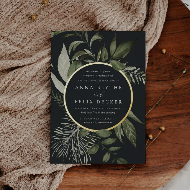 Winter Meadow Green Botanical Wedding (Dark moody botanical wedding invitations)