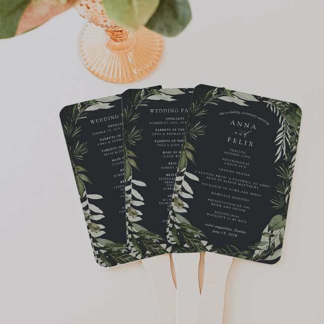 Winter Meadow | Green Botanical Wedding Program Hand Fan (Creator Uploaded)