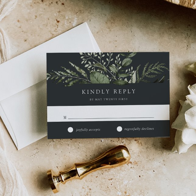 Winter Meadow Green Botanical Wedding RSVP Card (Creator Uploaded)