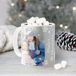 Winter Memories Snowflakes Two Photo Coffee Mug<br><div class="desc">Personalise this festive Christmas coffee or hot cocoa mug with two favourite photos and custom "Winter Memories" text.  Design features a white winter snowflake border pattern. The neutral grey background colour can be customised to coordinate with your photo design.</div>