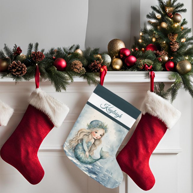 Winter Mermaid Girl Large Christmas Stocking (Creator Uploaded)