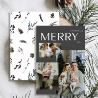 Winter Merry 3 Photo Modern Black Watercolor