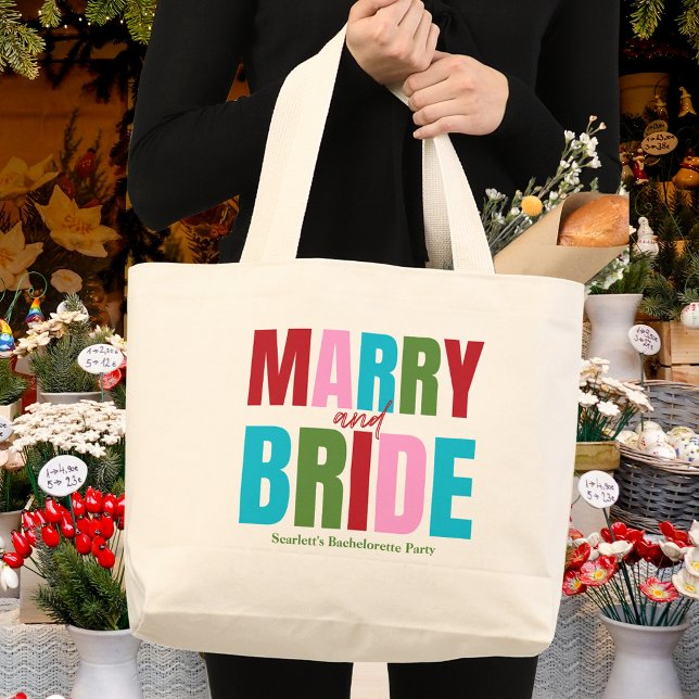 Winter Merry & Bride Squad Bachelorette Large Tote Bag (Creator Uploaded)