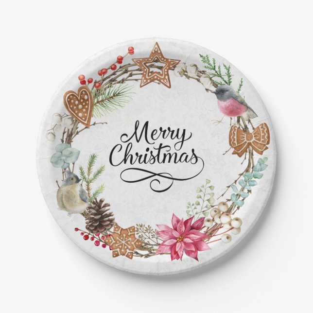 Winter Merry Christmas Party Paper Plate (Front)