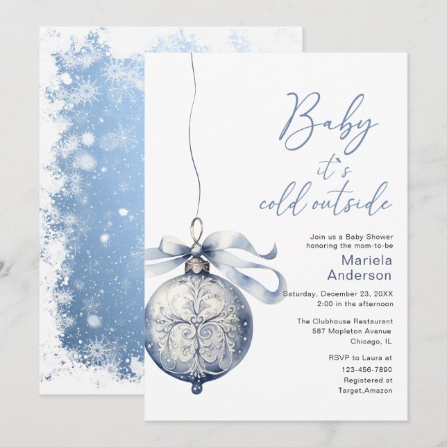 Winter Merry Christmas Watercolor Baby Shower mum- Invitation (Front/Back)