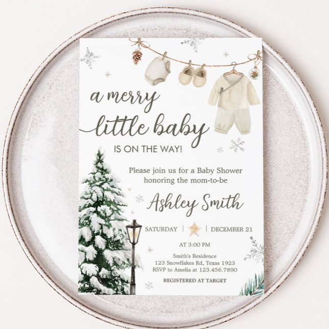 Winter Merry Little Baby Clothes Baby Shower Invitation (Merry Little Winter Baby Clothes Baby Shower Invitation)
