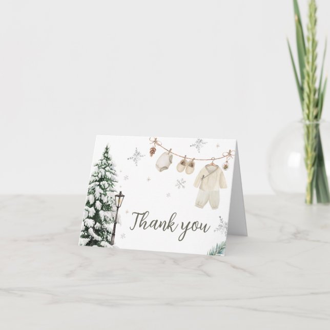 Winter Merry Little Baby Clothes Baby Shower Thank You Card (Front)