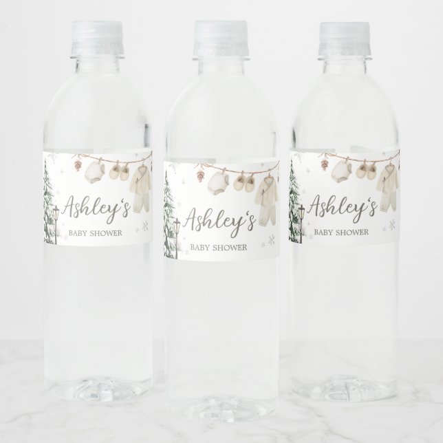 Winter Merry Little Baby Clothes Baby Shower Water Bottle Label (Bottles)