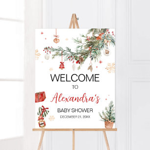 Winter Merry Little Christmas Baby Shower Welcome Poster