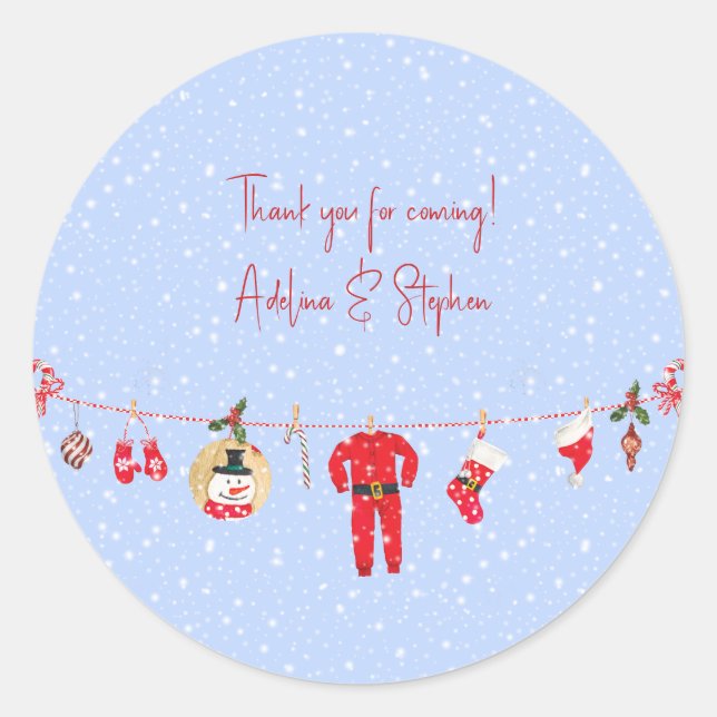 Winter Merry Little Christmas Boy Girl Baby Shower Classic Round Sticker (Front)