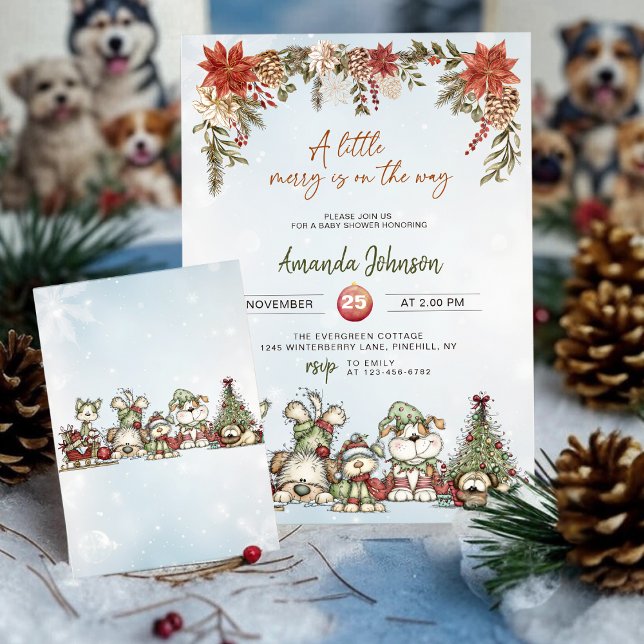 Winter Merry Puppy Baby Shower Invitation (Creator Uploaded)
