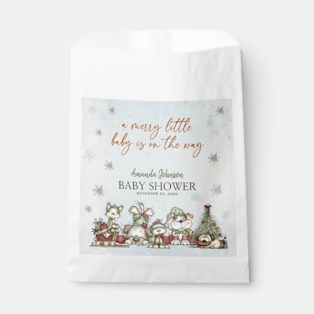 Winter Merry Puppy Christmas Gnomes Baby Shower Favour Bags (Front)