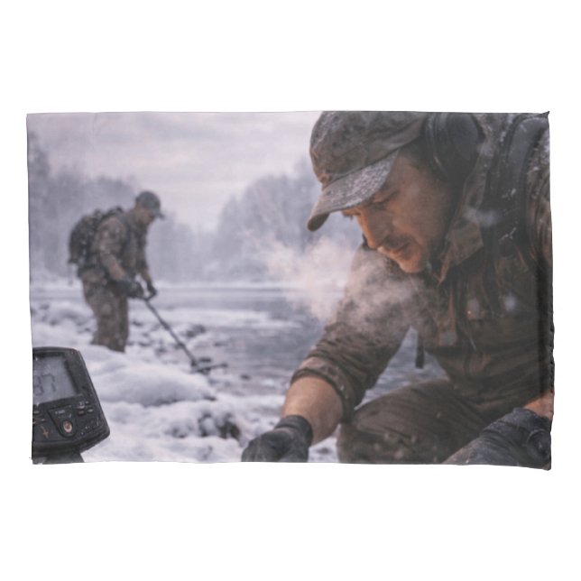 Winter Metal Detecting Long Sleeve Pillowcase (Front)