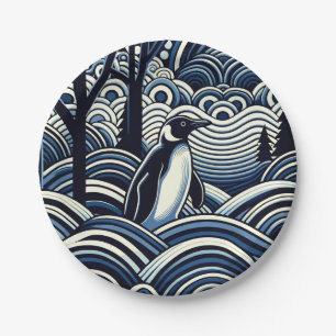 Winter Midnight Blue Abstract Shape Forest Paper Plate