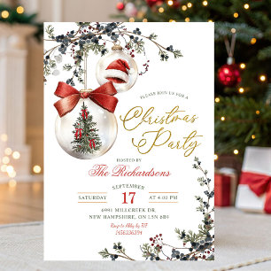 Winter Minimalist Bauble Ornament Christmas Party Invitation