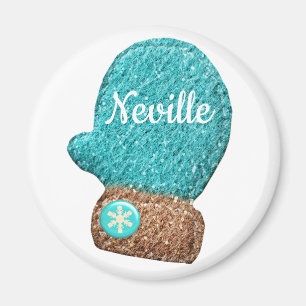 Winter mitten cute snowflake blue brown white magnet
