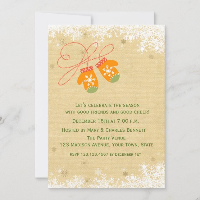 Winter Mittens, Holiday Party Invitation (Front)