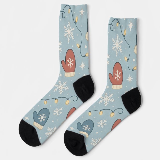 Winter Mittens & Snowflakes Pattern – Cosy Holiday Socks (Left)